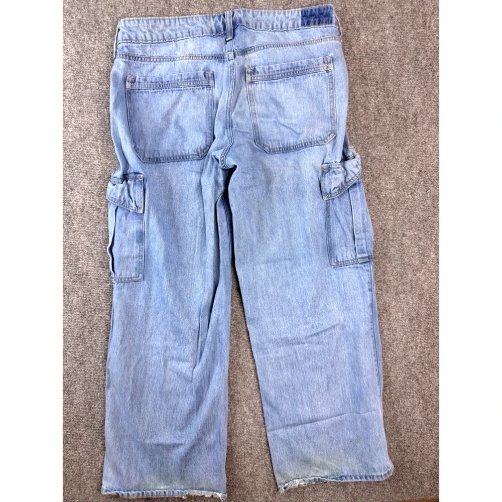 Y2K Hollister Low-Rise‎ Baggy Cargo Jeans Light Wash Blue W29 Short 8S 355D3429
